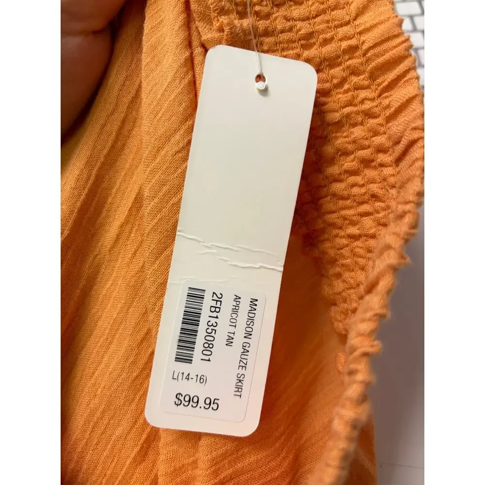 Soft Surroundings Madison Gauze Maxi Skirt Womens Size Large Apricot Tan NEW